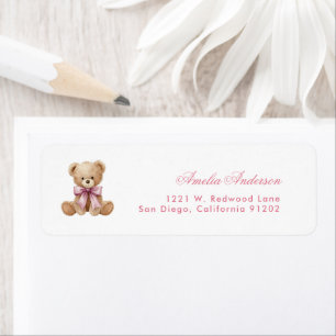 Teddy Pink bear Sweet Baby Shower note card Label