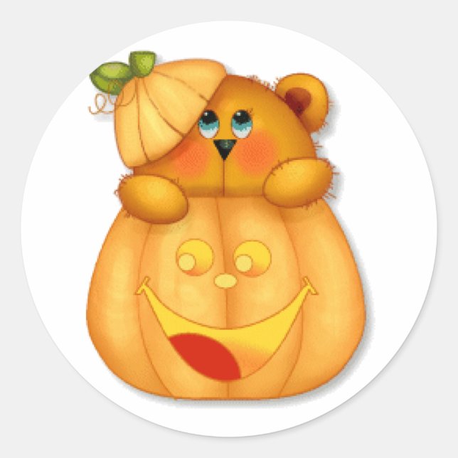 Teddy Pumpkin Classic Round Sticker (Front)