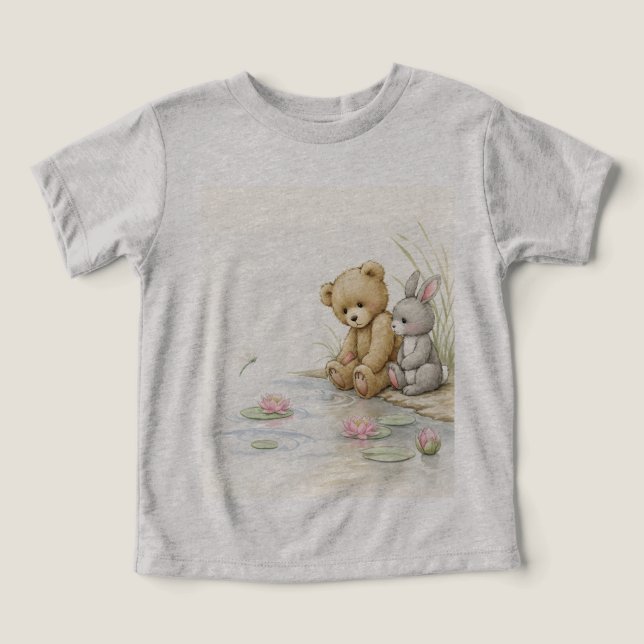  Teddy, Rabbit, and Water Lily Toddler T-shirt (Design Front)