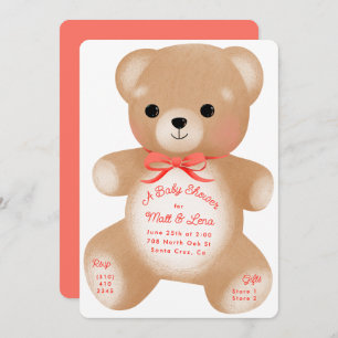 Teddy Red Bow Baby Shower Invitation