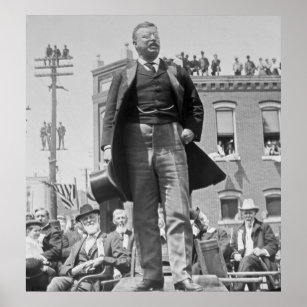 Teddy Roosevelt Addresses Crowd in 1905 Vintage Poster