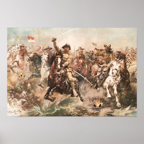 Teddy Roosevelt and The Rough Riders Charging Poster