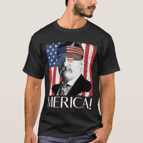 Teddy Roosevelt Merica Patriotic American Flag T_Shirt