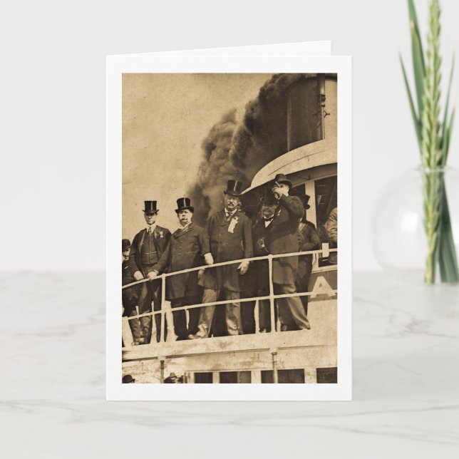 Teddy Roosevelt on the Steamer Tashmoo Vintage Card (Front)