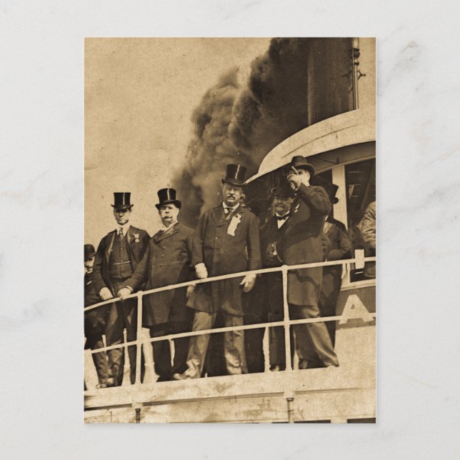 Teddy Roosevelt on the Steamer Tashmoo Vintage Postcard (Front)
