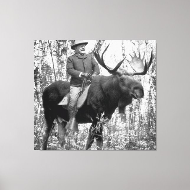 Teddy Roosevelt Riding A Bull Moose Canvas Print (Front)