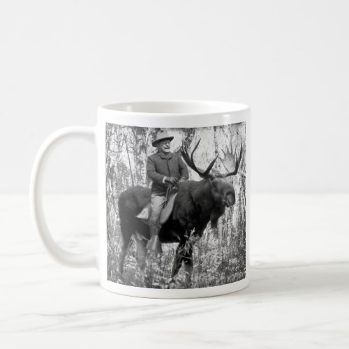 Teddy Roosevelt Riding A Bull Moose Coffee Mug