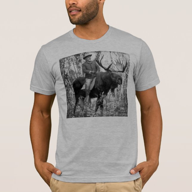 Teddy Roosevelt Riding A Bull Moose T-Shirt (Front)
