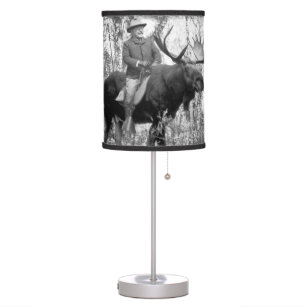 Teddy Roosevelt Riding A Bull Moose Table Lamp