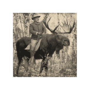Teddy Roosevelt Riding A Bull Moose Wood Wall Art