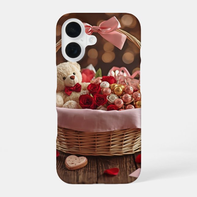 Teddy Rose Basket Romantic Valentine Aesthetic iPhone Case (Back)