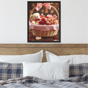 Teddy Rose Basket Romantic Valentine Canvas Print