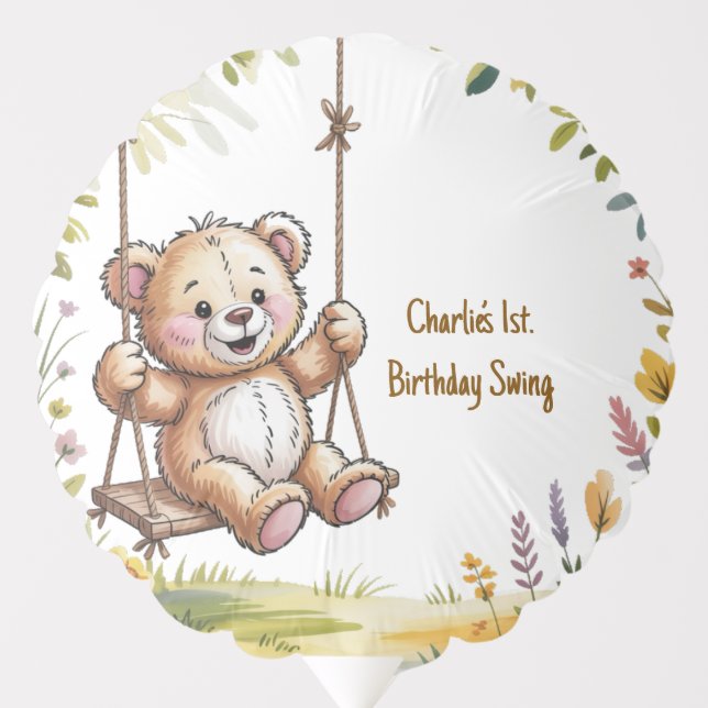 Teddy’s First Birthday Swing Party Balloon (Front)