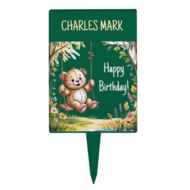 Teddy’s First Birthday Swing Party  Cake Topper (Front)