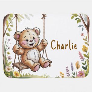 Teddy’s First Birthday Swing Party Gift Baby Blanket