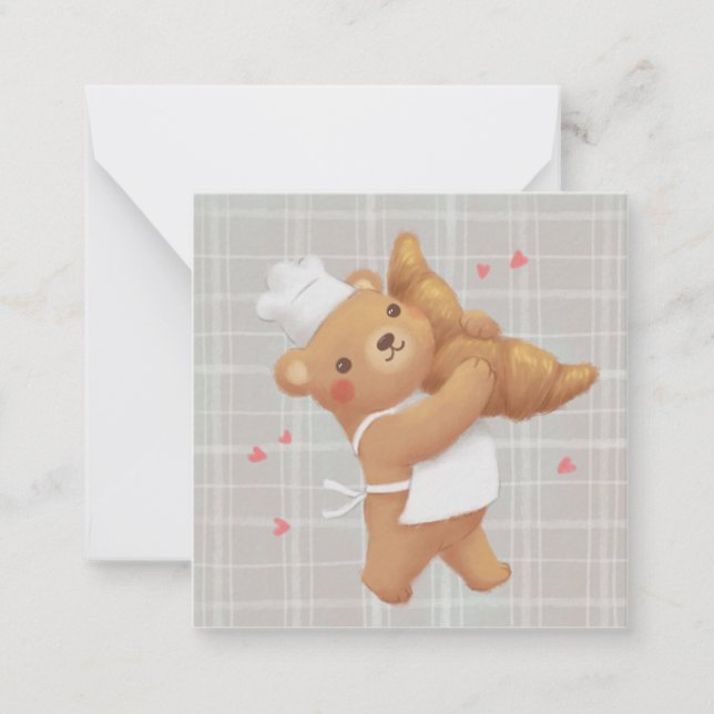 Teddy the Baker with Croissant Note Card (Front)