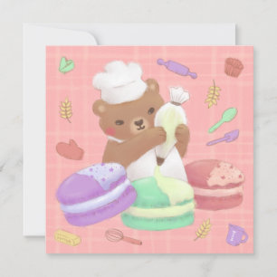 Teddy the Baker with Macarons Invitation