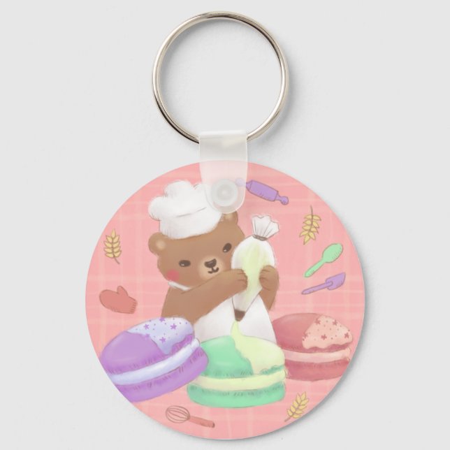 Teddy the Baker with Macarons Keychain (Front)