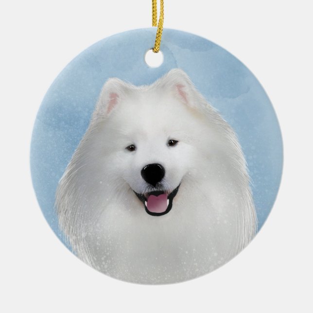 Teddy the samoyed ceramic ornament (Front)