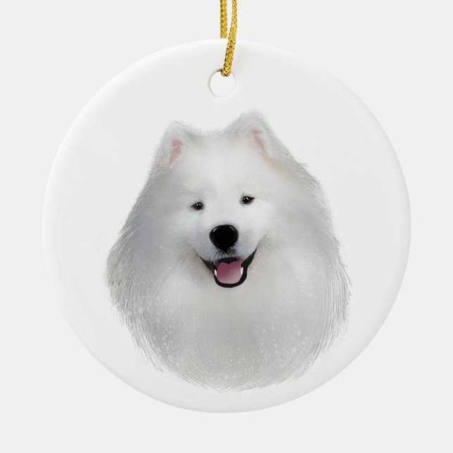 Teddy the samoyed ceramic ornament (Front)