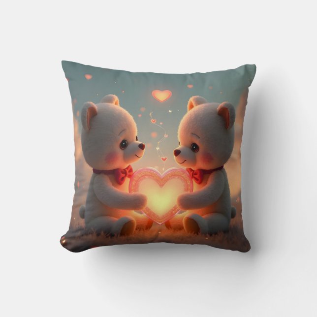 Teddy Time Together – Valentine's Day Teddy Bear Throw Pillow (Front)