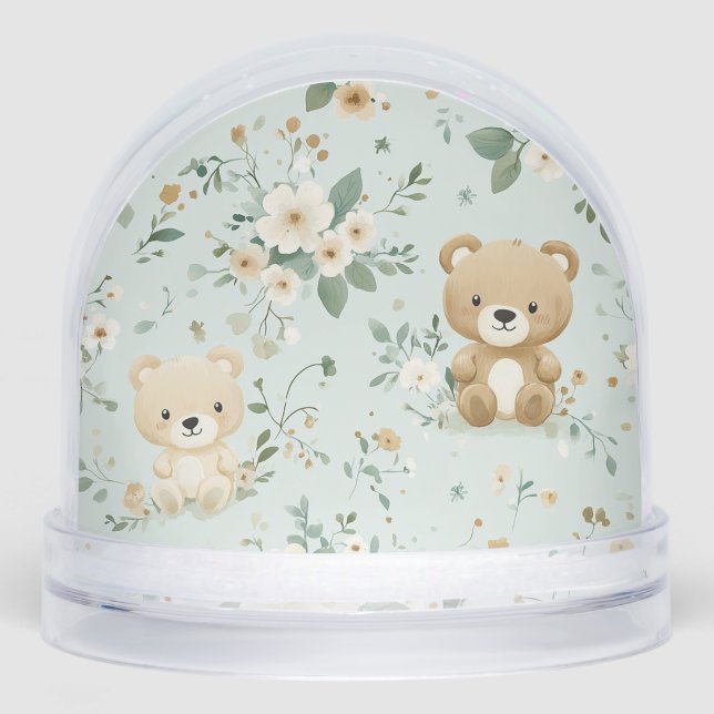 Teddy Twins in Bloom Snow Globe (Front)