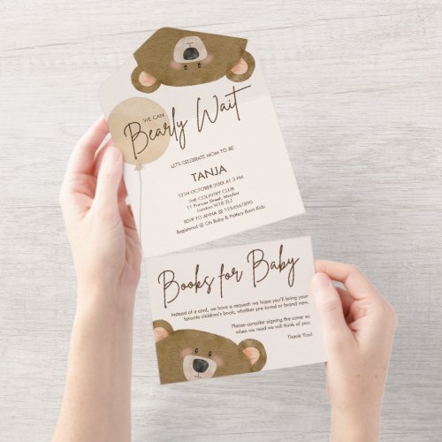 Teddy We Can Bearly Wait Baby Shower All In One Invitation