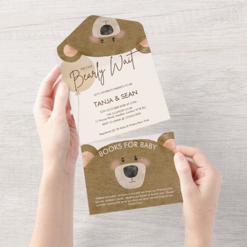 Teddy We Can Bearly Wait Baby Shower All In One Invitation