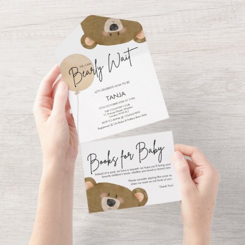 Teddy We Can Bearly Wait Baby Shower All In One Invitation