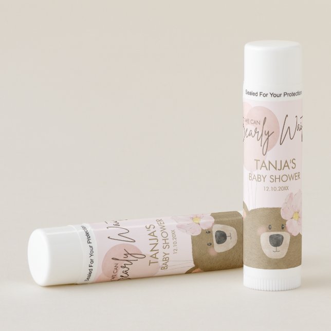 Teddy We Can Bearly Wait Baby Shower Thank You Lip Balm (Front)