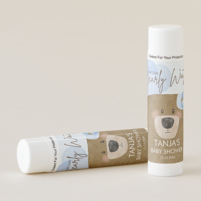 Teddy We Can Bearly Wait Baby Shower Thank You Lip Balm (Front)