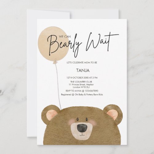 Teddy We Can Bearly Wait Gender Baby Shower Invitation