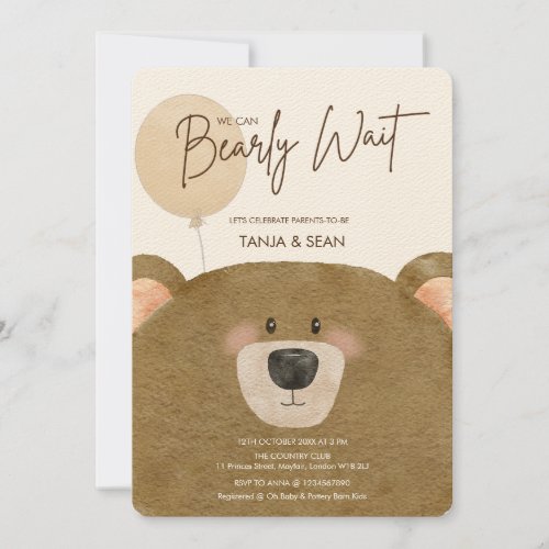 Teddy We Can Bearly Wait Gender Baby Shower Invitation