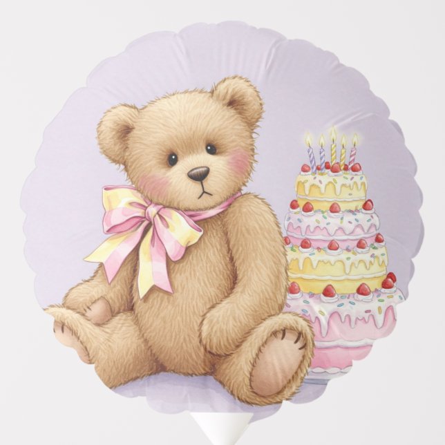 Teddy with a Pink Cake, by Natasha Us   Balloon (Front)