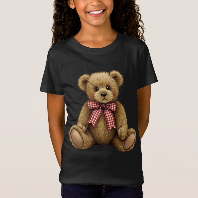  Teddy with a Red Checkered Bow   T-Shirt (Front)