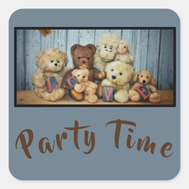 Teddy with friends square sticker (Front)