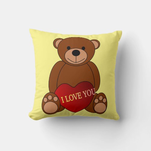 Teddy With Heart Throw Pillow
