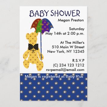 Teddy With Umbrella Baby Shower Invitation by happytwitt at Zazzle