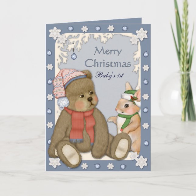 Teddybear - Baby's First Christmas Holiday Card (Front)