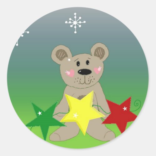 Teddybear with Holiday Stars Classic Round Sticker
