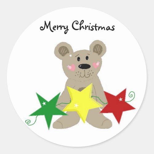 Teddybear with Holiday Stars Classic Round Sticker