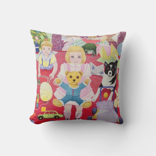 Teddy's Christmas Pyjamas Throw Pillow (Front)