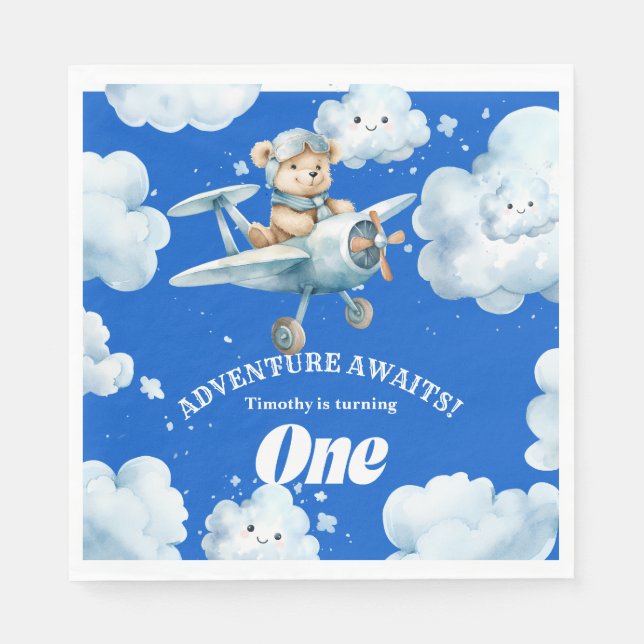 Teddy's First Birthday Expedition Napkins (Front)
