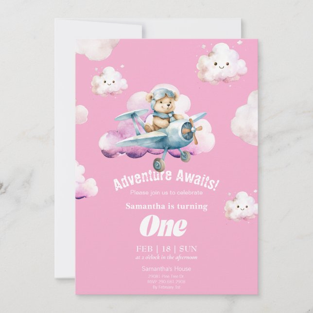 Teddy's First Birthday Sky Safari Invitation (Front)