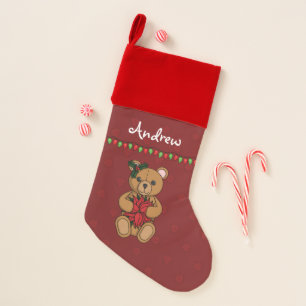 Teddy's Gift Velvet Lined Stocking