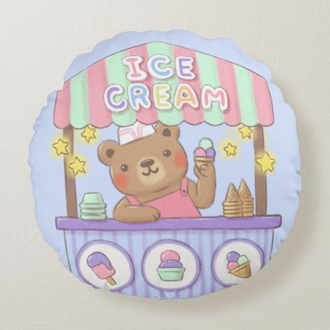Teddy's Ice Cream Parlor Round Pillow (Front)