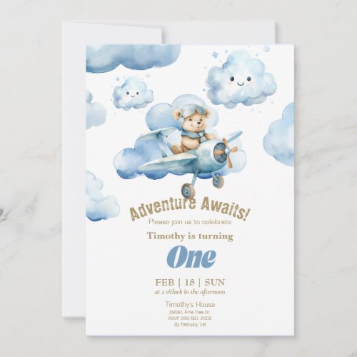 Teddys Sky_High First Birthday Adventure  Invitation