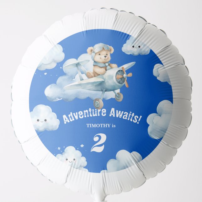 Teddy's Sky-High Soiree: A 2nd Birthday Balloon (Front)