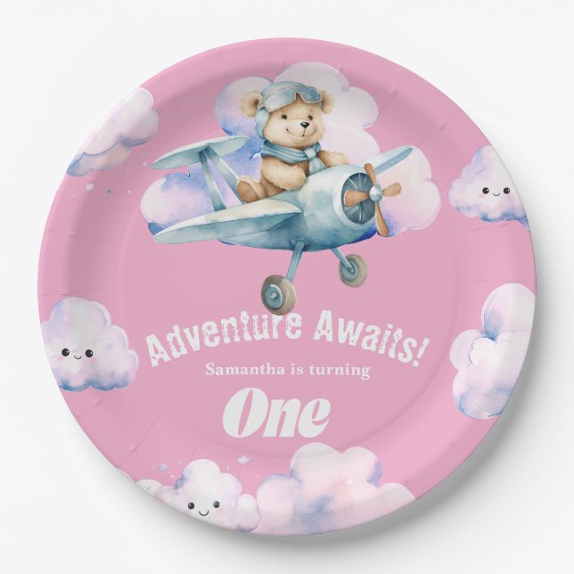 Teddy's Sky-High Soiree: A First Birthday  Paper Plates (Front)