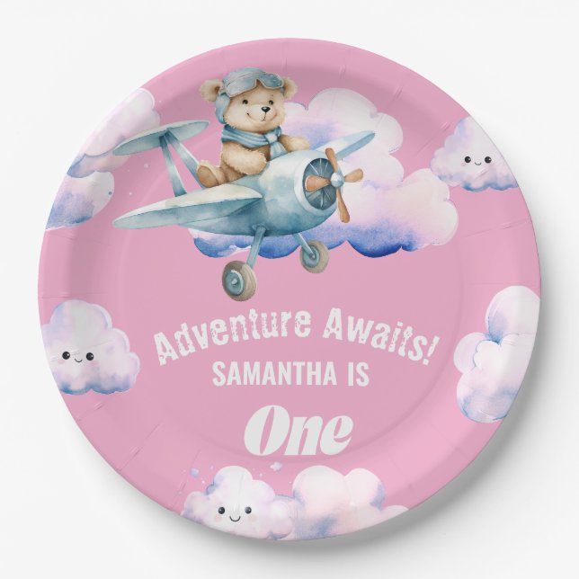 Teddy's Sky-High Soiree: A First Birthday  Paper Plates (Front)